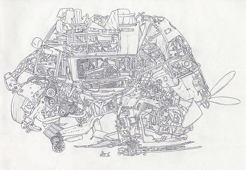 scott teplin crashes graphite ink watercolor drawing