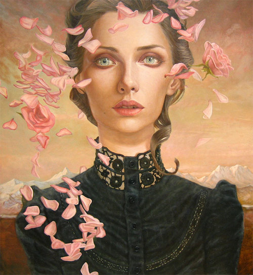 kris lewis artist pink flower petals girl painter painting