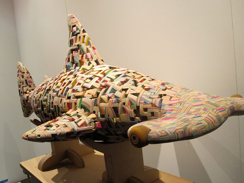 haroshi recycled skateboard sculptures shark