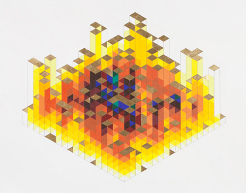 gold leaf and pencil drawings by artist James Bills golden parachutes