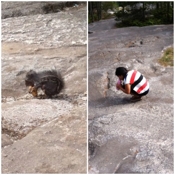 my sister imitating a mutant squirrel we found.