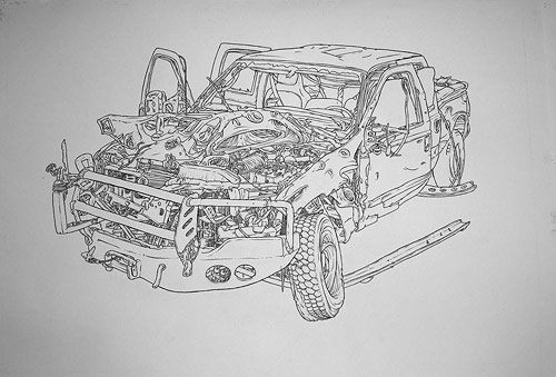 scott teplin crashes graphite ink watercolor drawing
