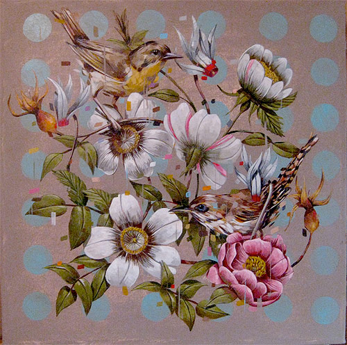 frank gonzales artist three painter painting birds flowers