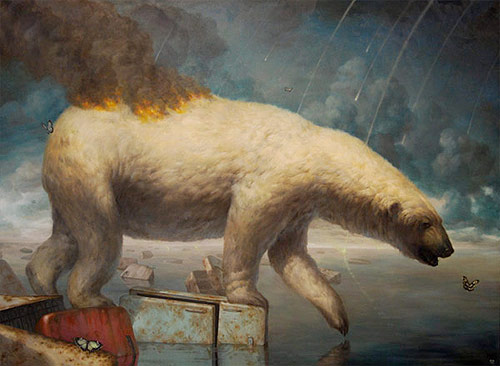 artist painter painting martin wittfooth polar bear on fire