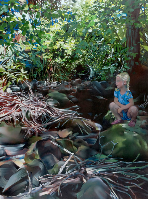 rebecca campbell girl sitting near drift wood artist painter painting