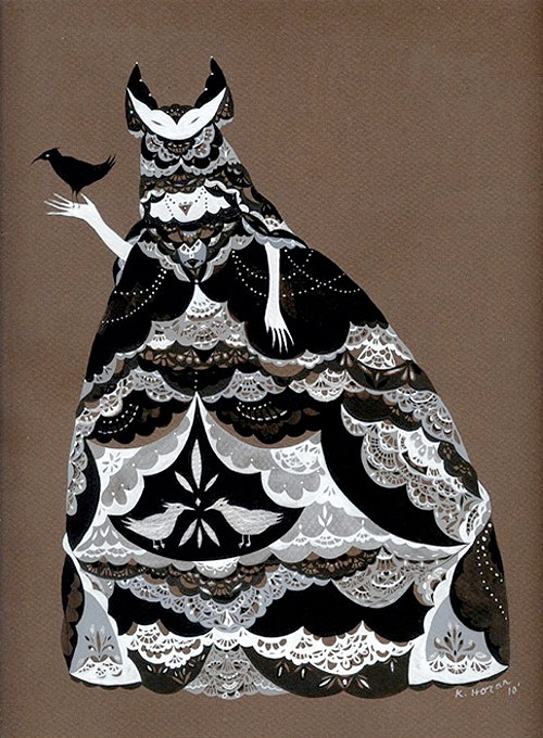 Lady Monsters gouache drawings by artist illustrator Katy Horan 