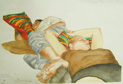 Artist Moni Lewandowski drawing painting
