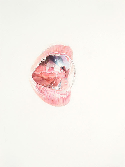 artist julia randall colored pencil drawing lips lick line