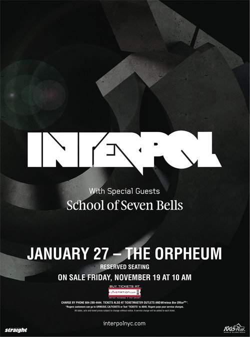 interpol band nyc vancouver concert orpheum ticket giveaway