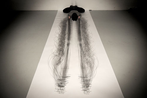 Performance drawings by artist dancer Tony Orrico