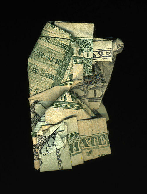Folded dollar bills artworks by artist Dan Tague