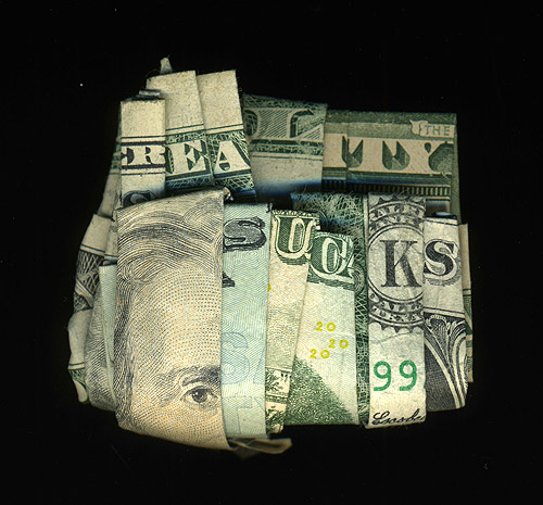 Folded dollar bills artworks by artist Dan Tague