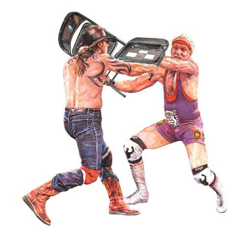 Wrestling watercolor paintings by Patrick Krzyzanowski