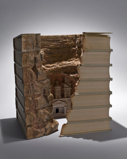 Book sculptures by artist Guy Laramee