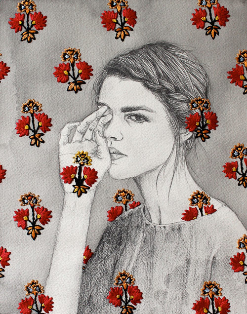 Embroidered drawings by artist Izziyana Suhaimi