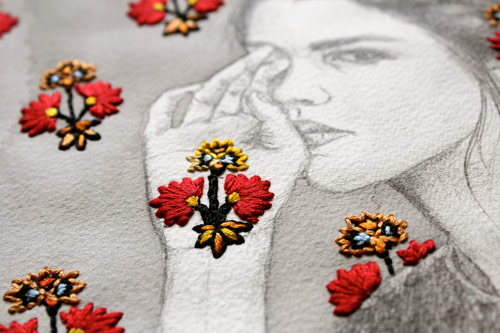Embroidered drawings by artist Izziyana Suhaimi