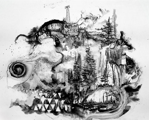 Sumi ink paintings on whiteboard by Gregory Euclide