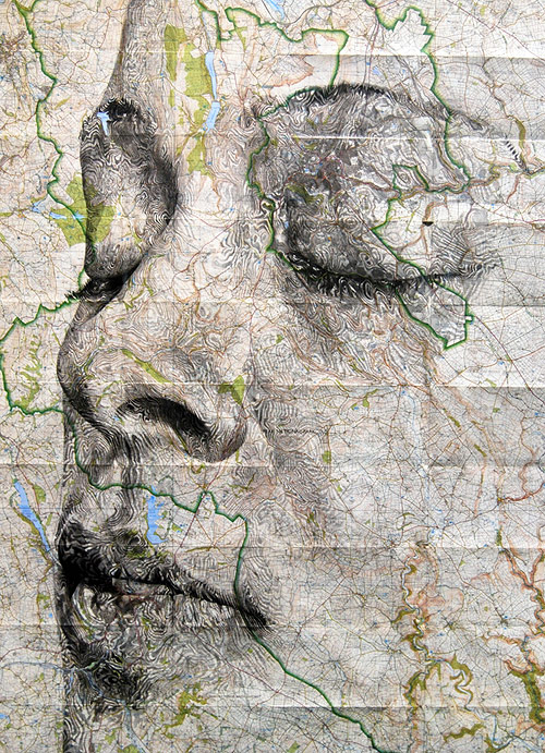 Map portraits drawings by artist Ed Fairburn