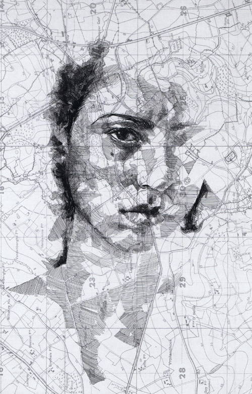 Map portraits drawings by artist Ed Fairburn