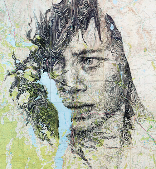 Map portraits drawings by artist Ed Fairburn