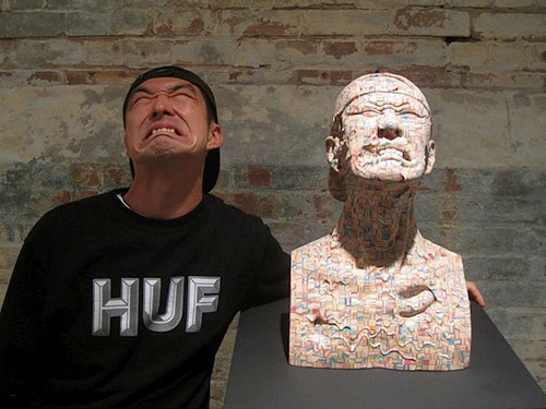 stacked skateboard sculptures by haroshi