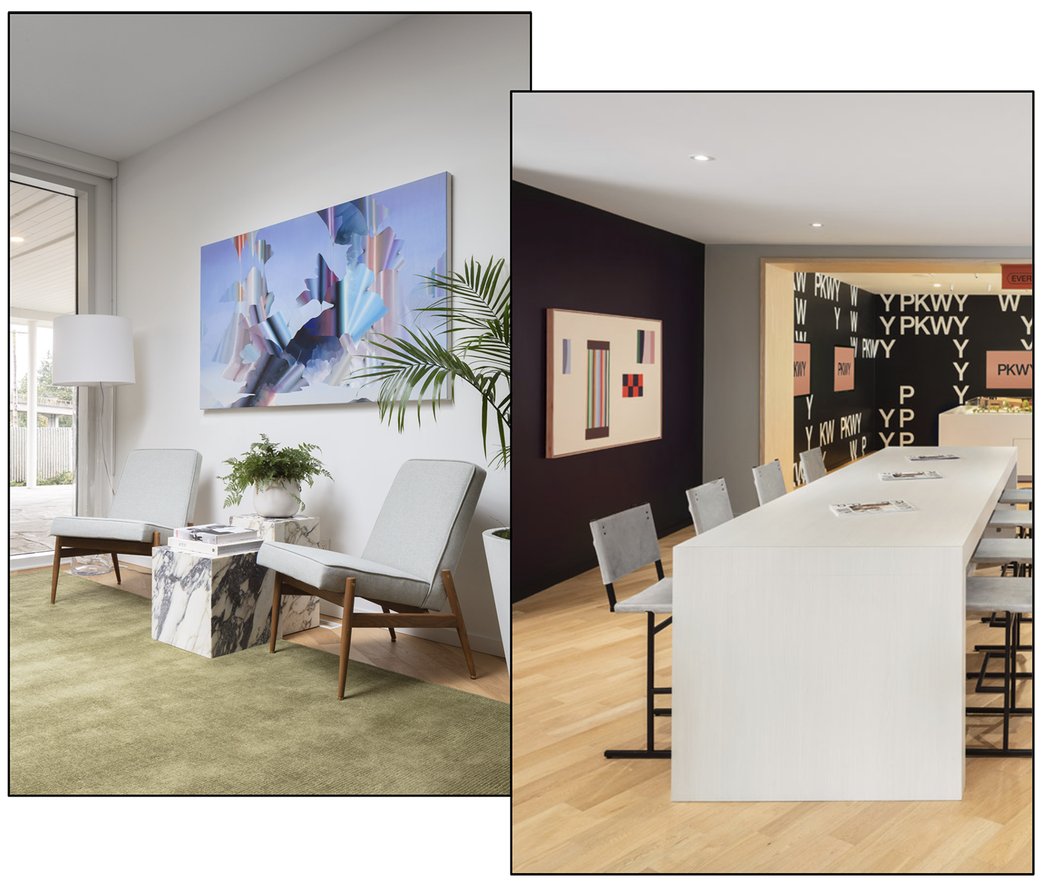 Gallery installation with framed artwork